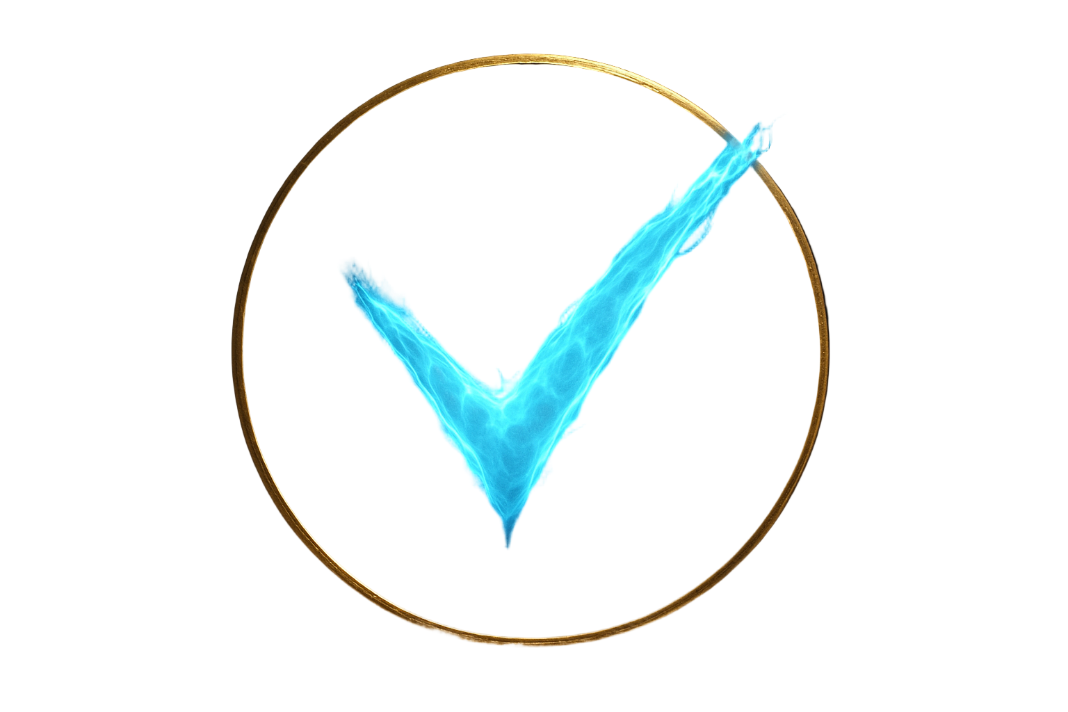 blue ethereal checkmark within a gold circle